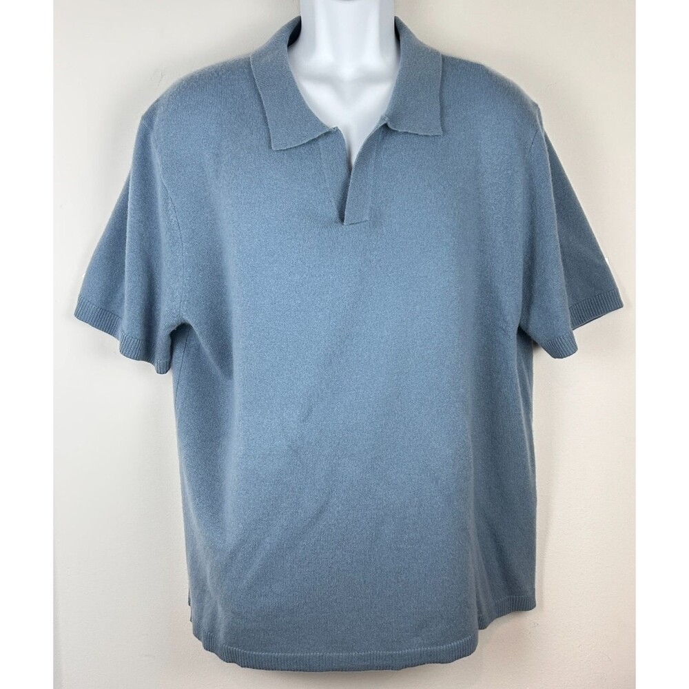 The Commons 100% Cashmere Blue Johnny Collar Polo Pullover Sweater XXL  2XL NEW